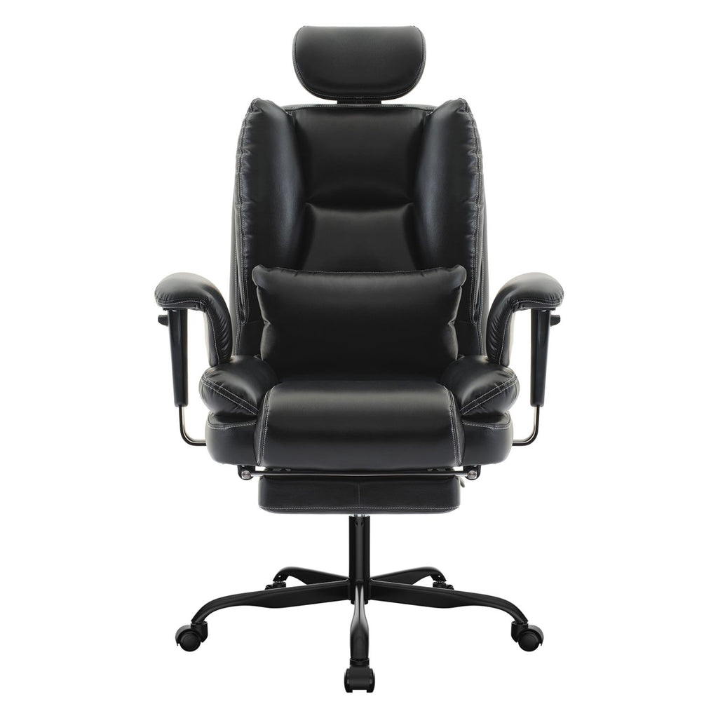 Office Chair Ergonomic 200 kg PU Leather Computer Chair with Lumbar Support and High Backrest, Ergonomic Desk Chair with Liftable Headrest, Black