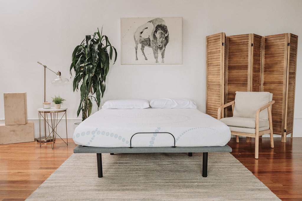Omne Sleep 8 Inch Memory Foam Mattress Queen in White/Light Blue
