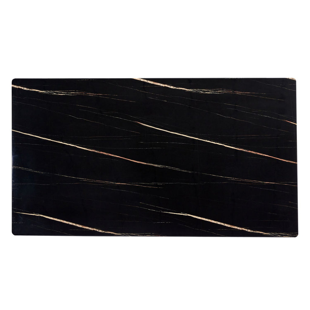ONLY TABLE TOP. 71" x 39.4" Glass Table Top, Black Marble Vein Tempered Glass with Golden Sticker, Replacement Tabletop for Dining Table Coffee Table Desk (TABLETOP ONLY)