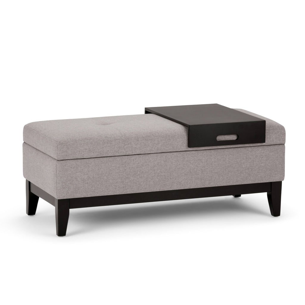 Oregon - Storage Ottoman Bench with Tray - Cloud Grey