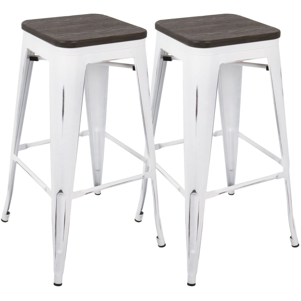 Oregon Industrial Stackable Barstool in Vintage White and Espresso by - Set of 2