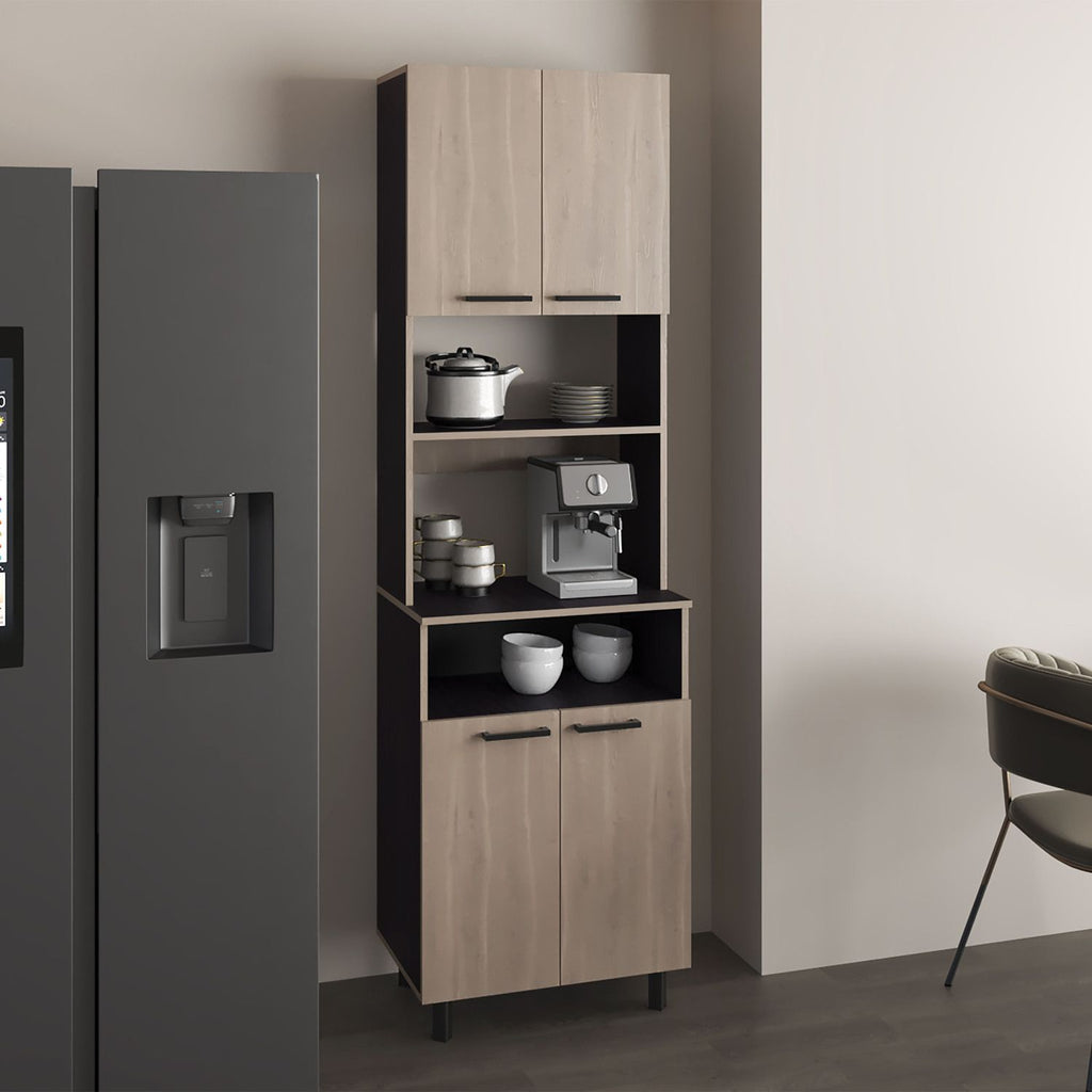 Otomo Pantry Cabinet, With 5 Shelves And 4 Doors, Black, Light Gray