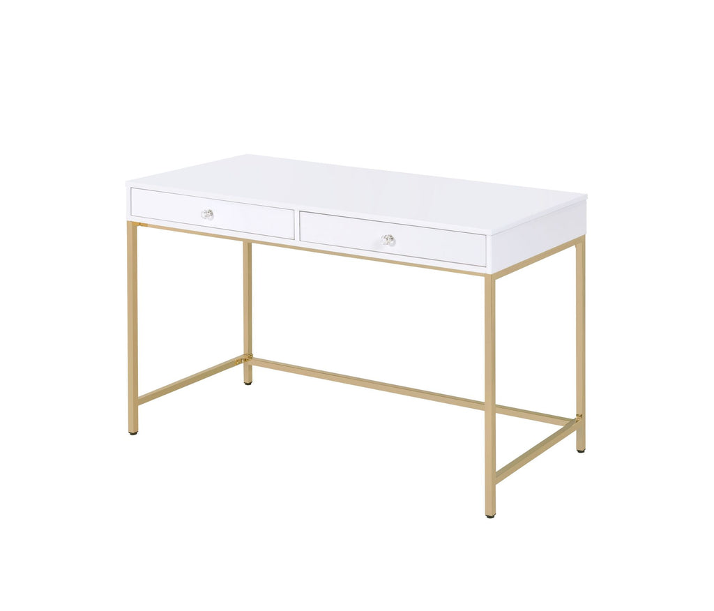 Ottey White High Gloss & Gold Finish Writing Desk