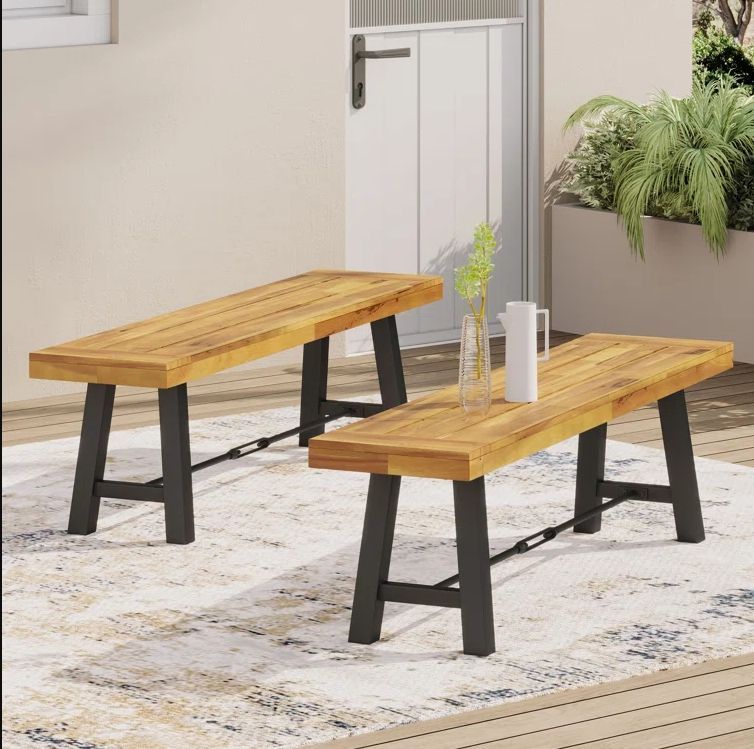 Outdoor Acacia Wood Dining BENCH Sets of 2