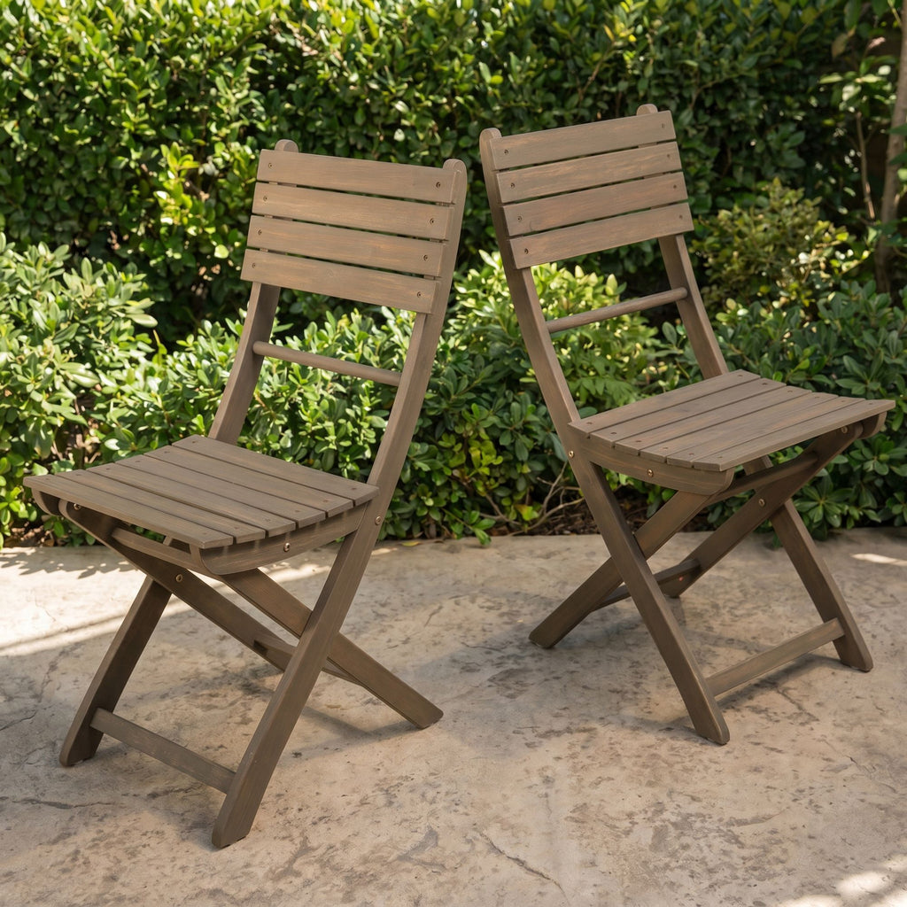 Outdoor Acacia Wood Folding Dining Chair (Set of 2),Grey Foldable Chair