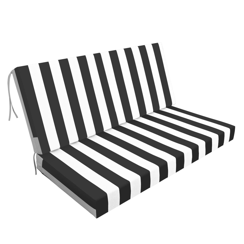 Outdoor Deep Seat Cushions for Patio Furniture, Waterproof Replacement Patio Chair Cushions, Double seat-black/white stripe (1xseat+2Xback cushion)