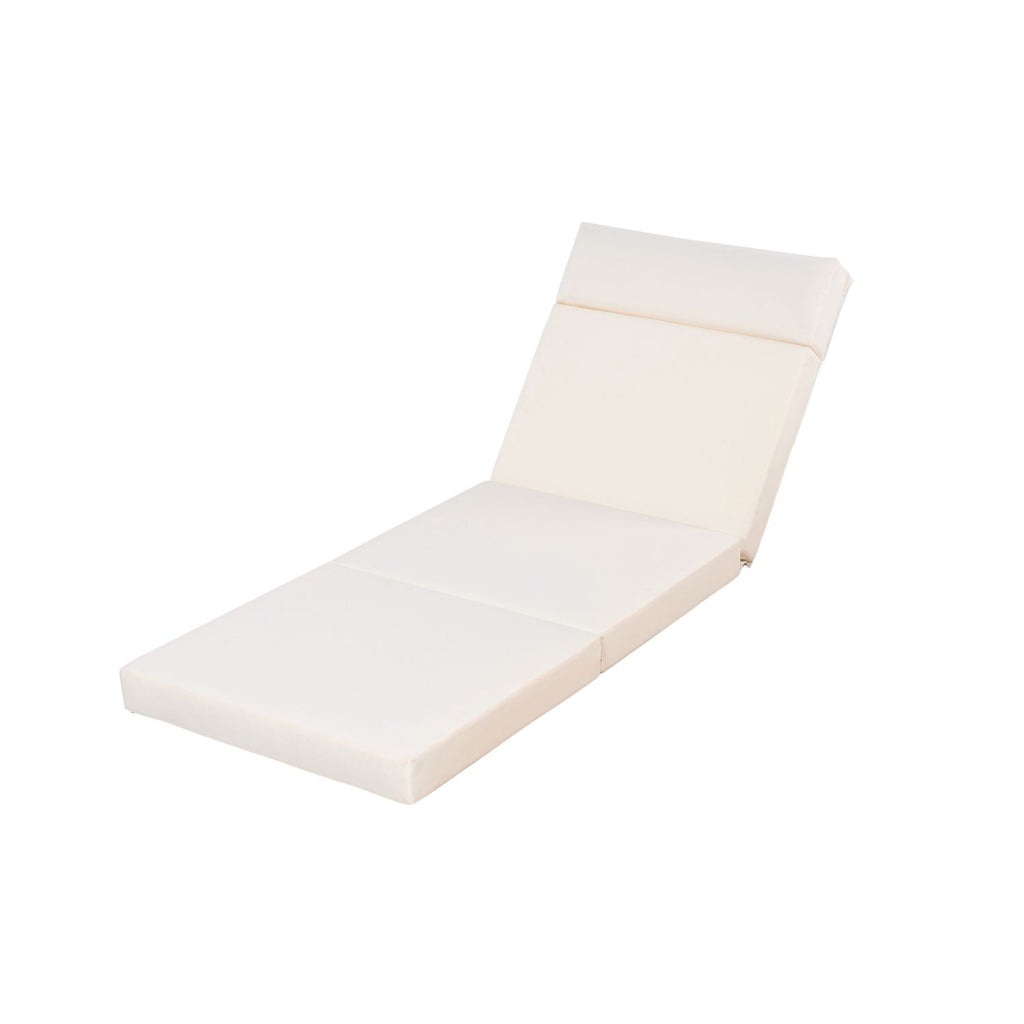 OUTDOOR FURNITURE RECLINING CHAIR CUSHIONS WITH HEADREST, HIGH-DENSITY FOAM CHAIR CUSHION WITH TIES, WEATHER RESISTANT - PATIO RECLINER CHAIRS CUSHIONS FOR LAWN, POOL & BEACH, CREAM 3-FOLD DESIGN