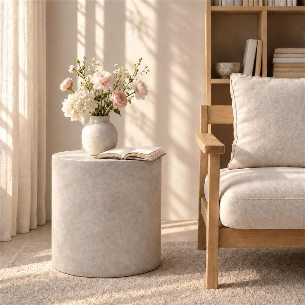 Outdoor LightWeight Concrete Side Table,MGO End Table ,Light Gray