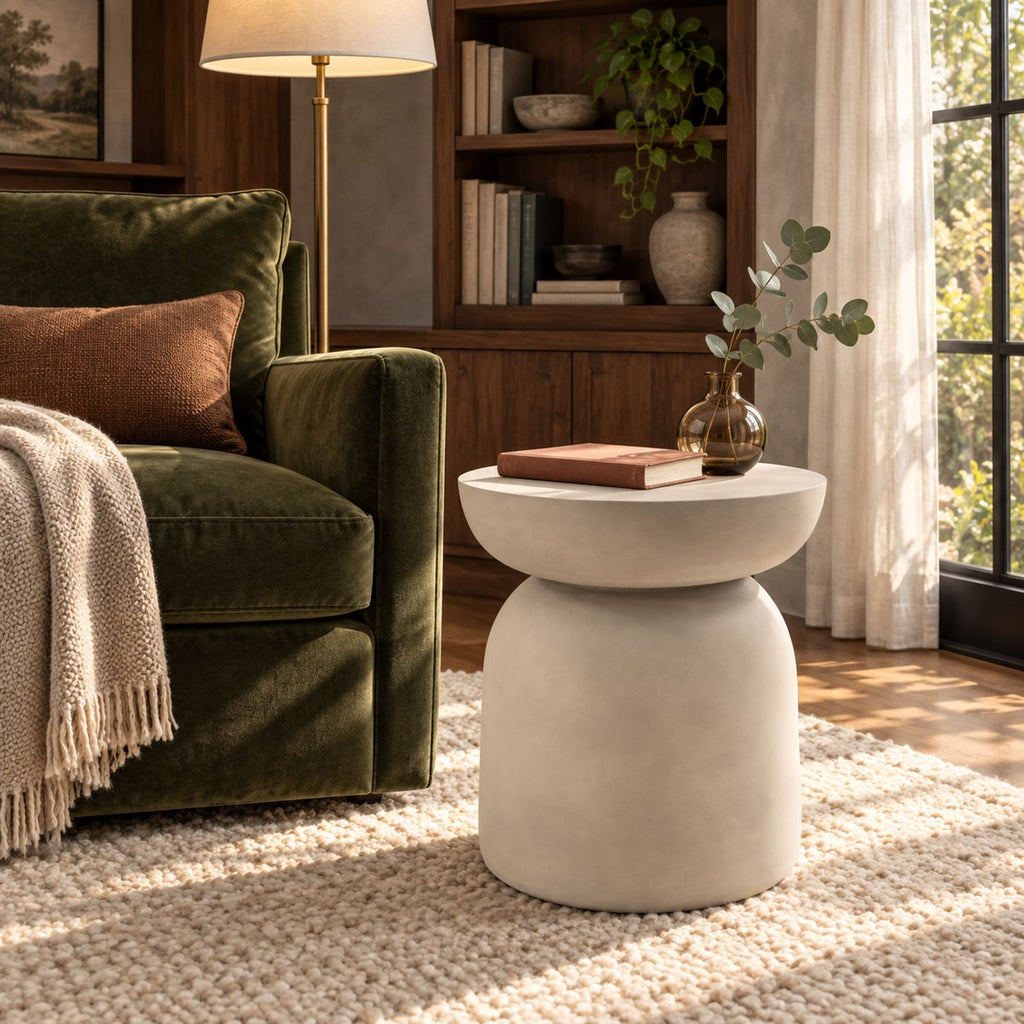 Outdoor Round Top MGO Drum Side/End Table , Living Room Accent Table,Light Grey