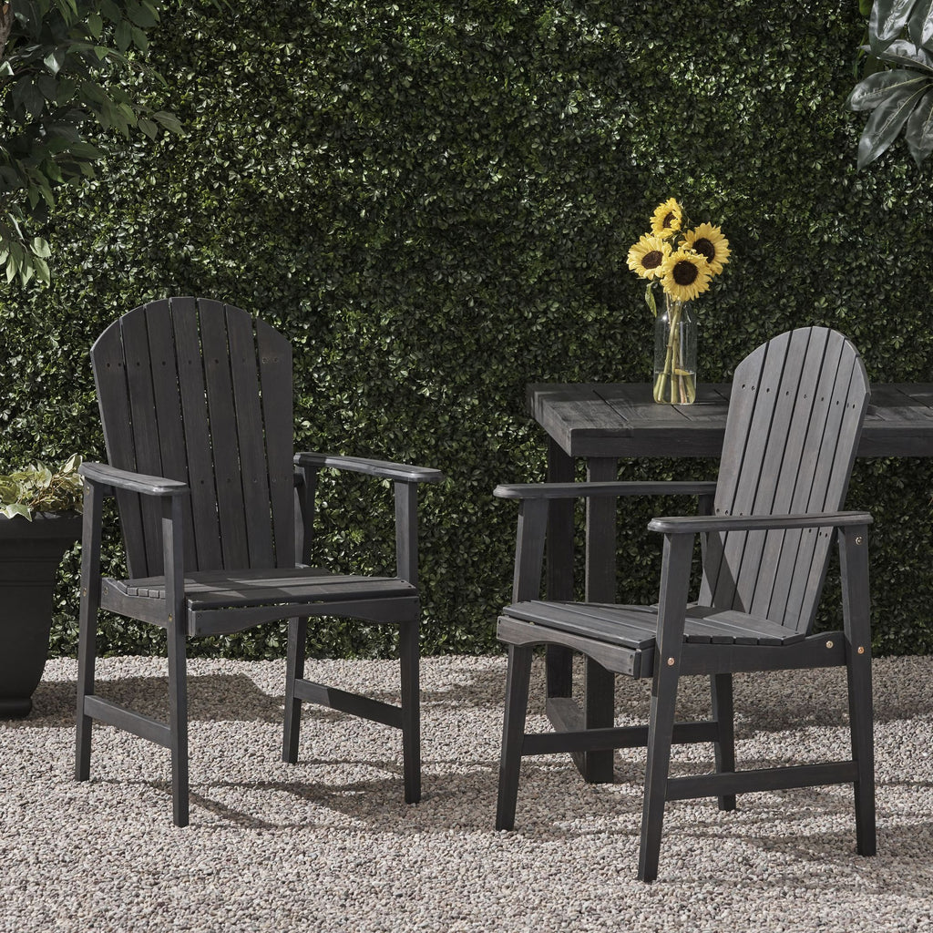 Outdoor Weather Resistant Acacia Wood Adirondack Dining Chairs (Set of 2), Dark Gray Finish