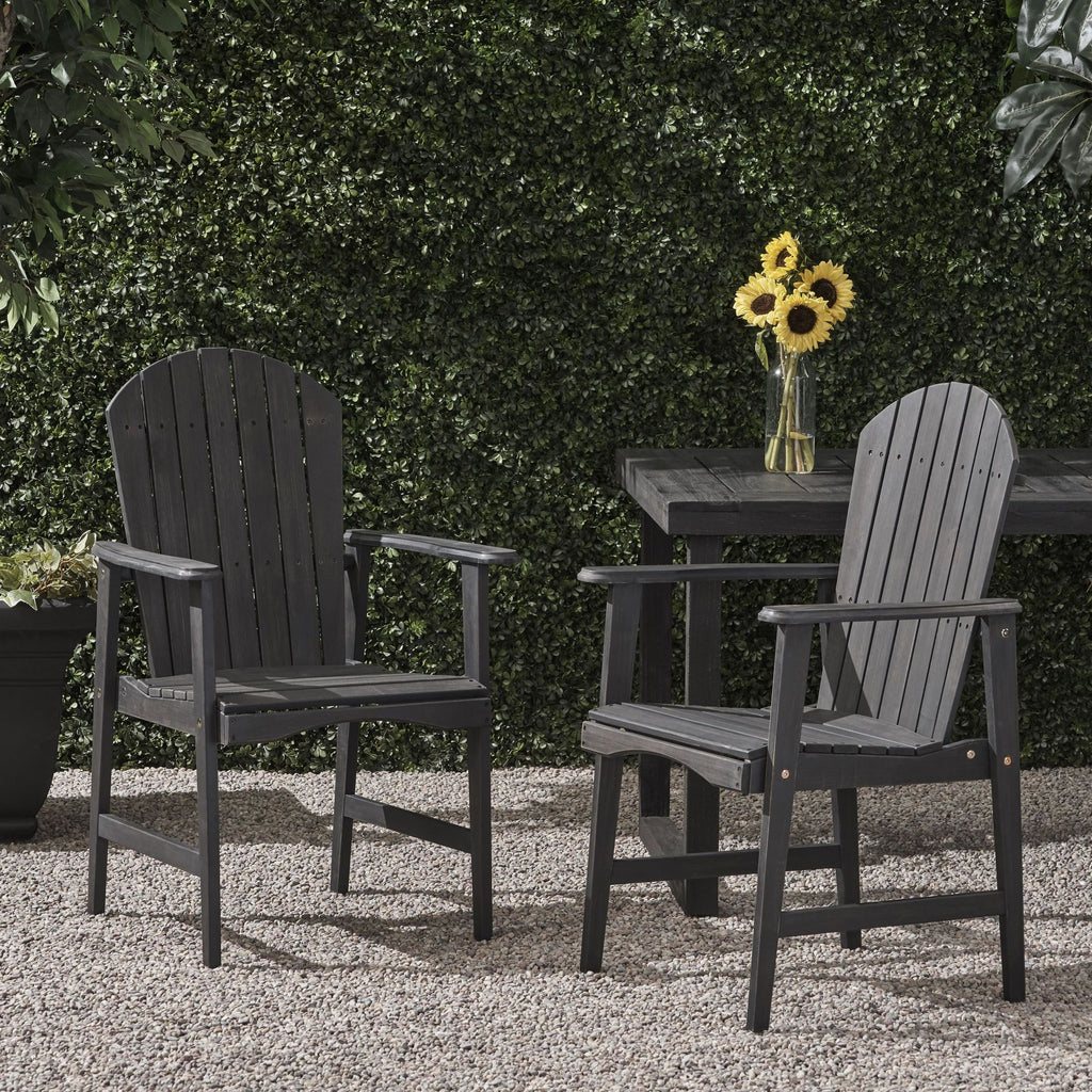 Outdoor Weather Resistant Acacia Wood Adirondack Dining Chairs (Set of 2), Dark Gray Finish