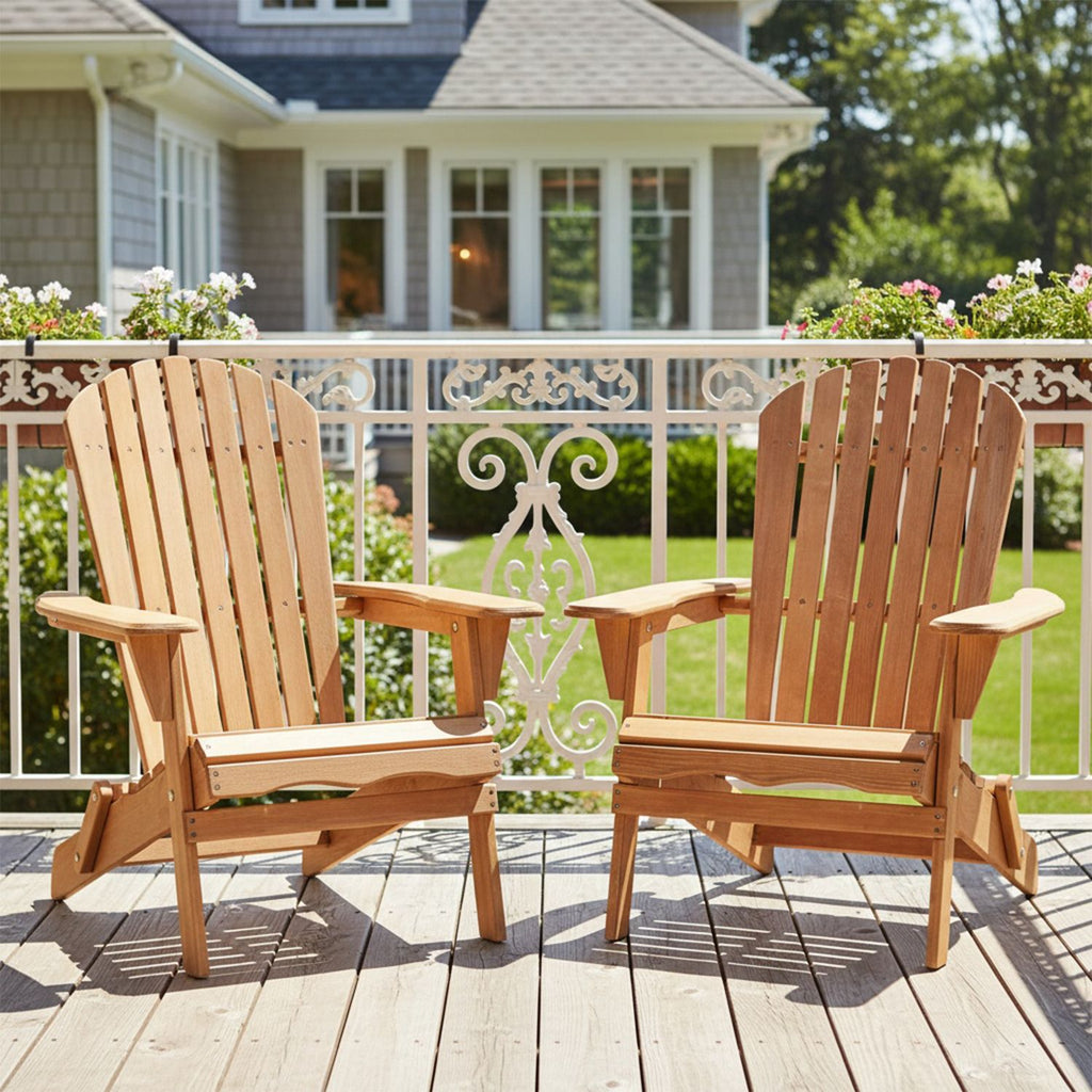 Outdoor Wooden Folding Adirondack Chair Set of 2 with Pre-Assembled BackRest, Wood Patio Chair for Garden Backyard Porch Pool Deck Firepit