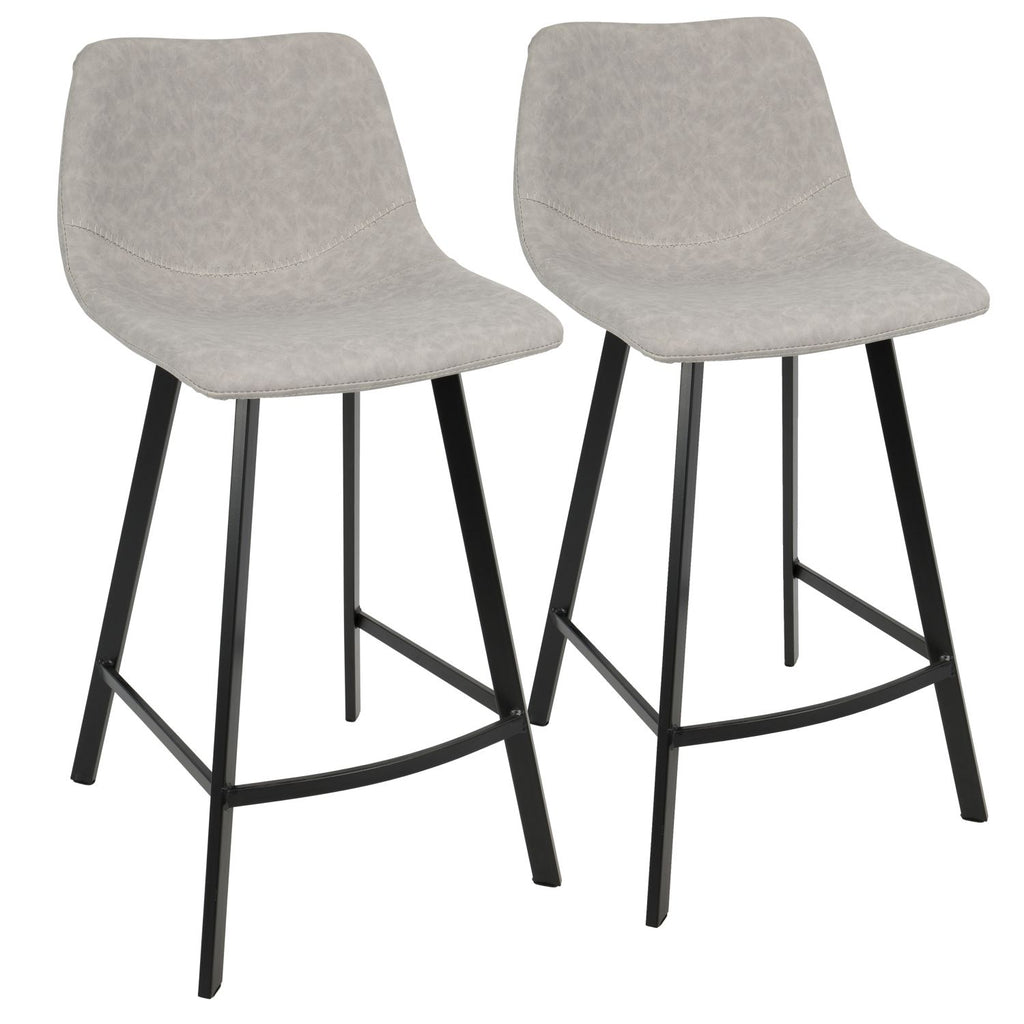 Outlaw Industrial Counter Stool in Black with Grey Faux Leather by - Set of 2