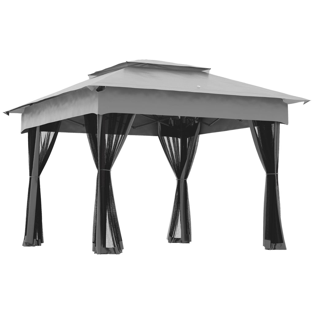Outsunny 11' x 11' Pop Up Canopy, Outdoor Patio Gazebo Shelter with Removable Zipper Netting, Instant Event Tent w/ 114 Square Feet of Shade and Carry Bag for Backyard, Garden, Light Gray