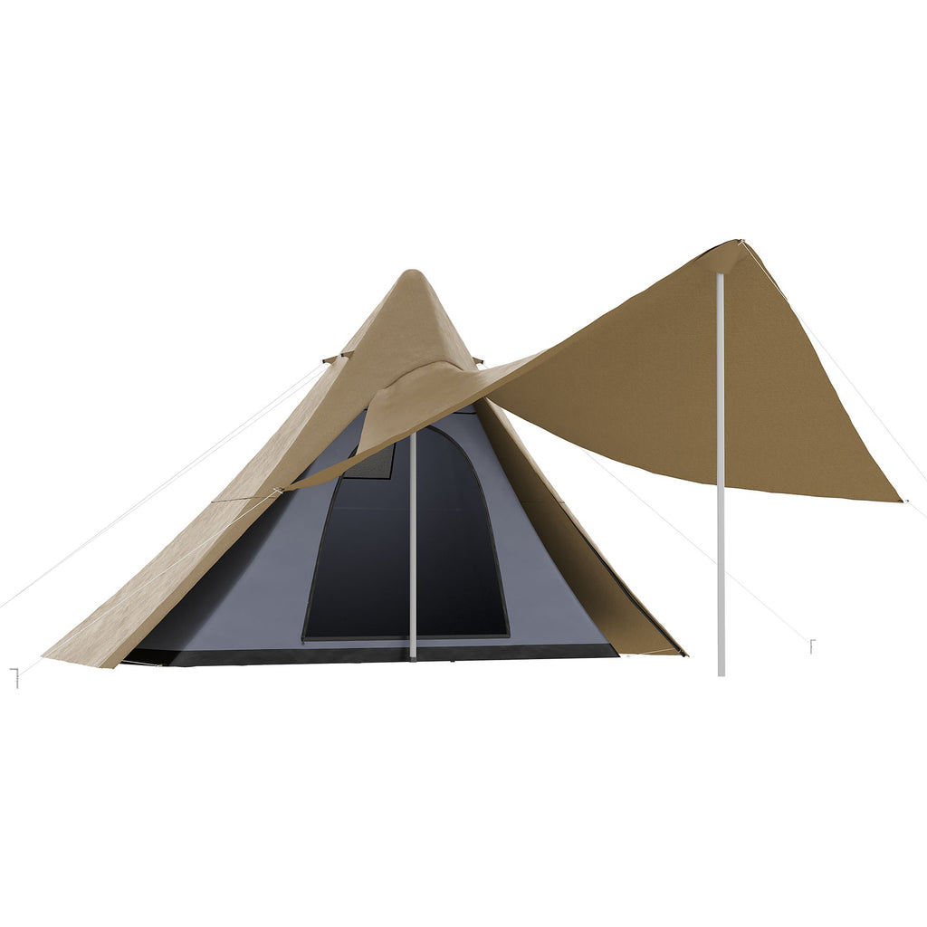 Outsunny 15.4'x15.4'x8.5' Teepee Tent, Waterproof Camping Tent with Porch Area, Floor and Carry Bag, for 2-3 Person Outdoor Backpacking Camping Hiking, Coffee