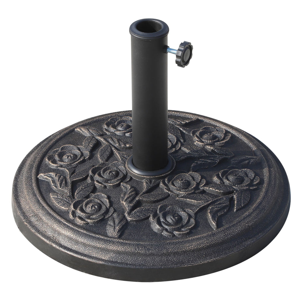 Outsunny 18" 20 lbs Round Resin Umbrella Base Stand Market Parasol Holder with Decorative Rose Floral Pattern & Easy Setup, for Φ1.5", Φ1.89" Pole, for Lawn, Deck, Backyard, Garden, Bronze