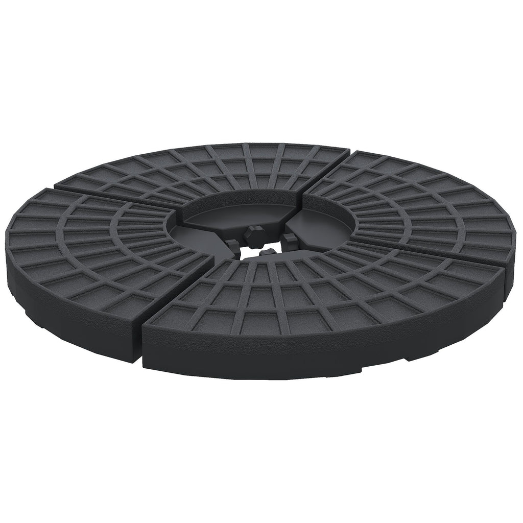 Outsunny 4 Pieces Round Patio Umbrella Base, Cantilever Offset Outdoor Umbrella Weights, 52 Liters Capacity Water or 112 lbs Capacity Sand Plates Set, Black