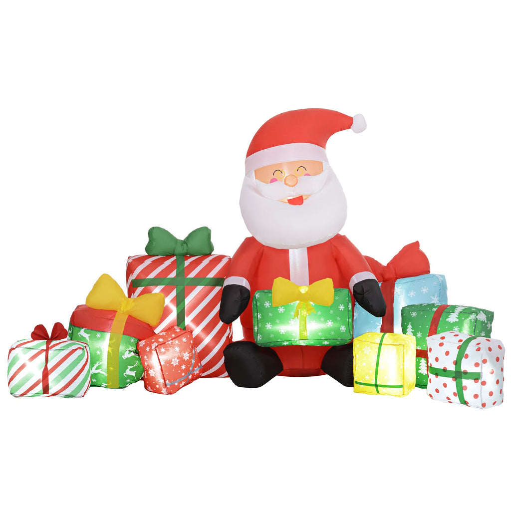 Outsunny 4.4' Christmas Inflatables Santa Claus and Gift Boxes with White LED Lights, Blow-Up Outdoor Christmas Decorations for Lawn Garden Party