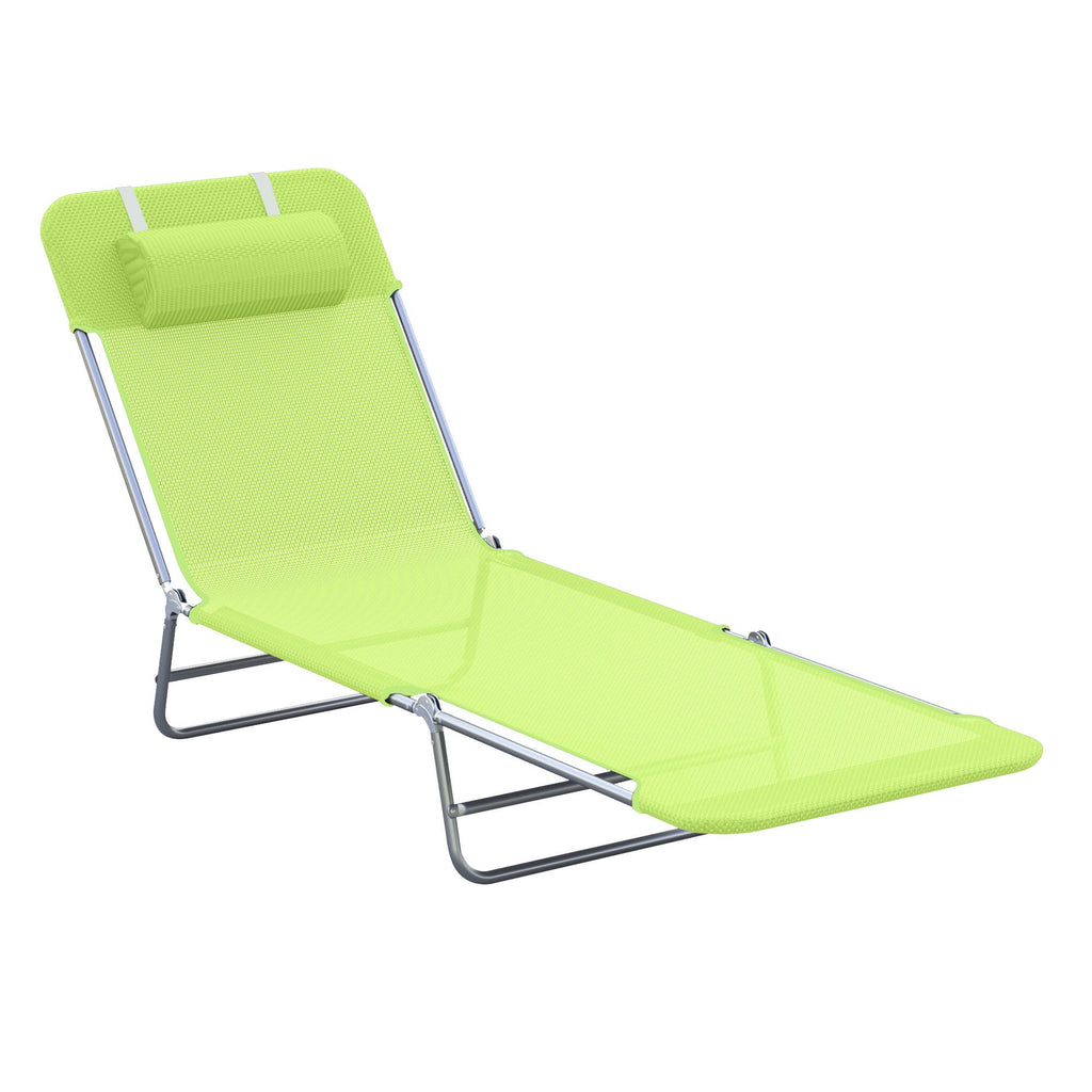 Outsunny Folding Chaise Lounge Pool Chairs, Outdoor Sun Tanning Chairs with Pillow, Reclining Back, Steel Frame & Breathable Mesh for Beach, Yard, Patio, Green