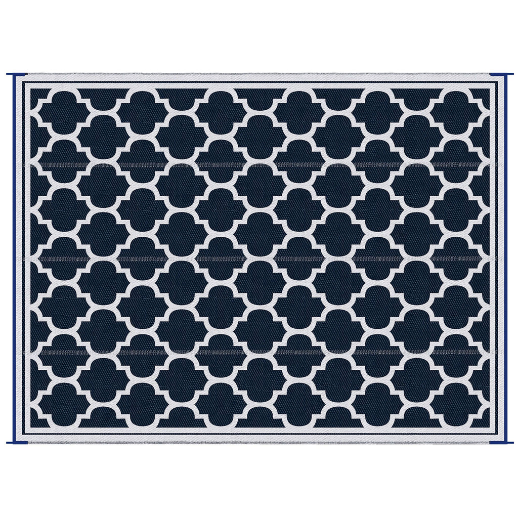 Outsunny Reversible Outdoor Rug Carpet, 9' x 18' Waterproof Plastic Straw Rug, Portable RV Camping Rugs with Carry Bag, Large Floor Mat for Backyard, Deck, Picnic, Beach, Blue & White