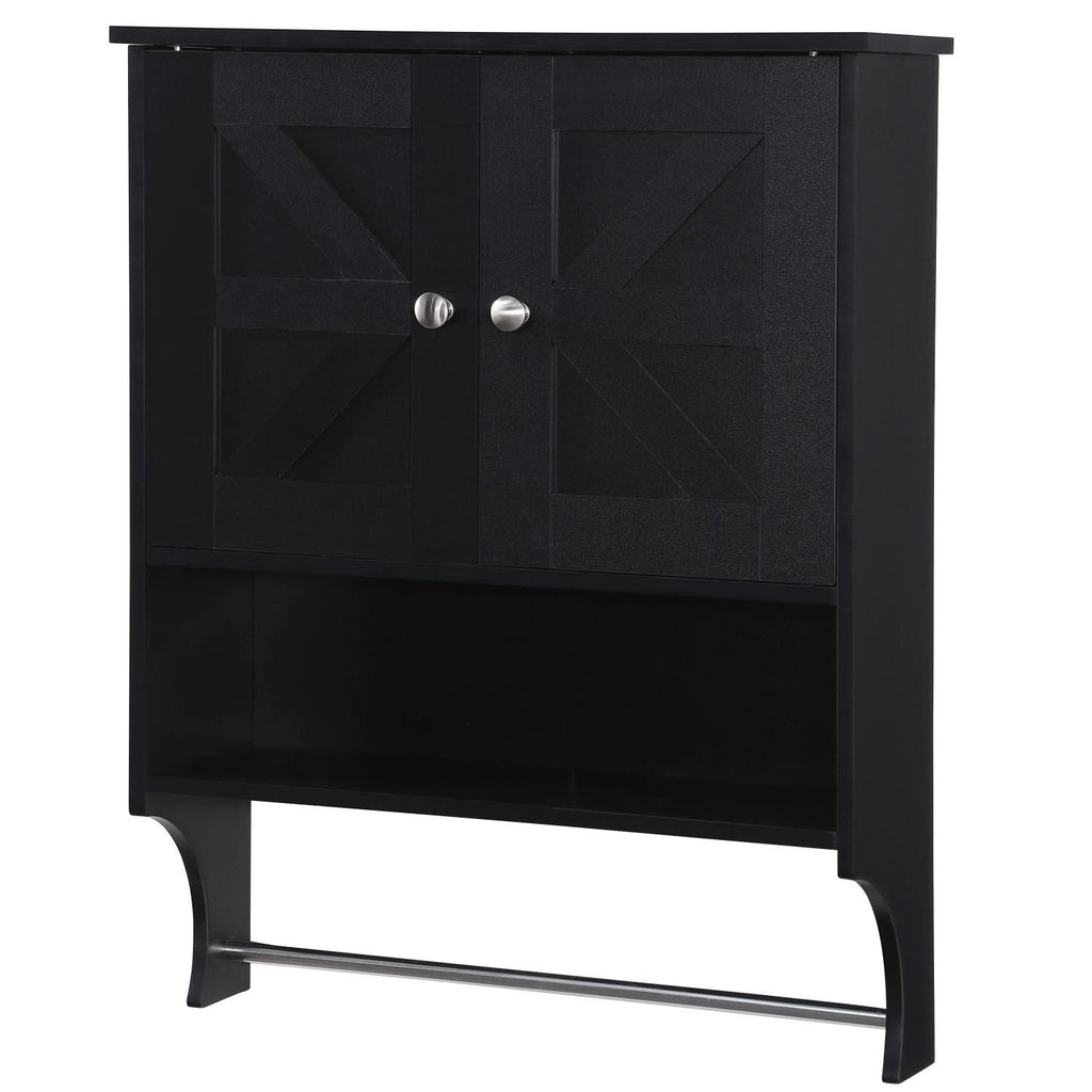 Over The Toilet Storage Cabinet,Farmhouse Medicine Cabinet with 2 Door and Adjustable Shelves,21.65 x 7.1 x 27.6 Inches, Bathroom, Living Room, Black
