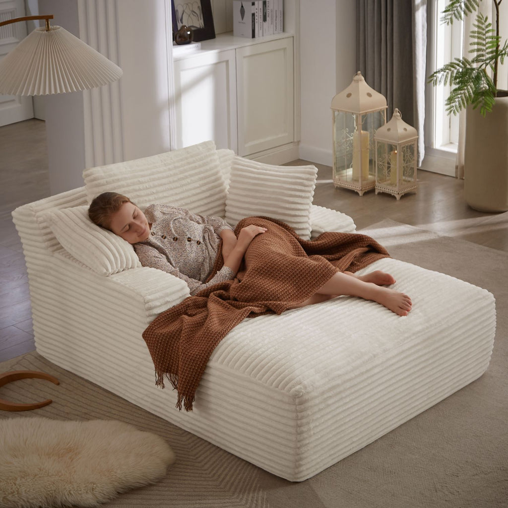 Oversized Chaise Lounge Chair Indoor, Corduroy Upholstered Modern Sofa Couch,No Assembly Required,Comfy Sleeper Sofa for Living Room,Office