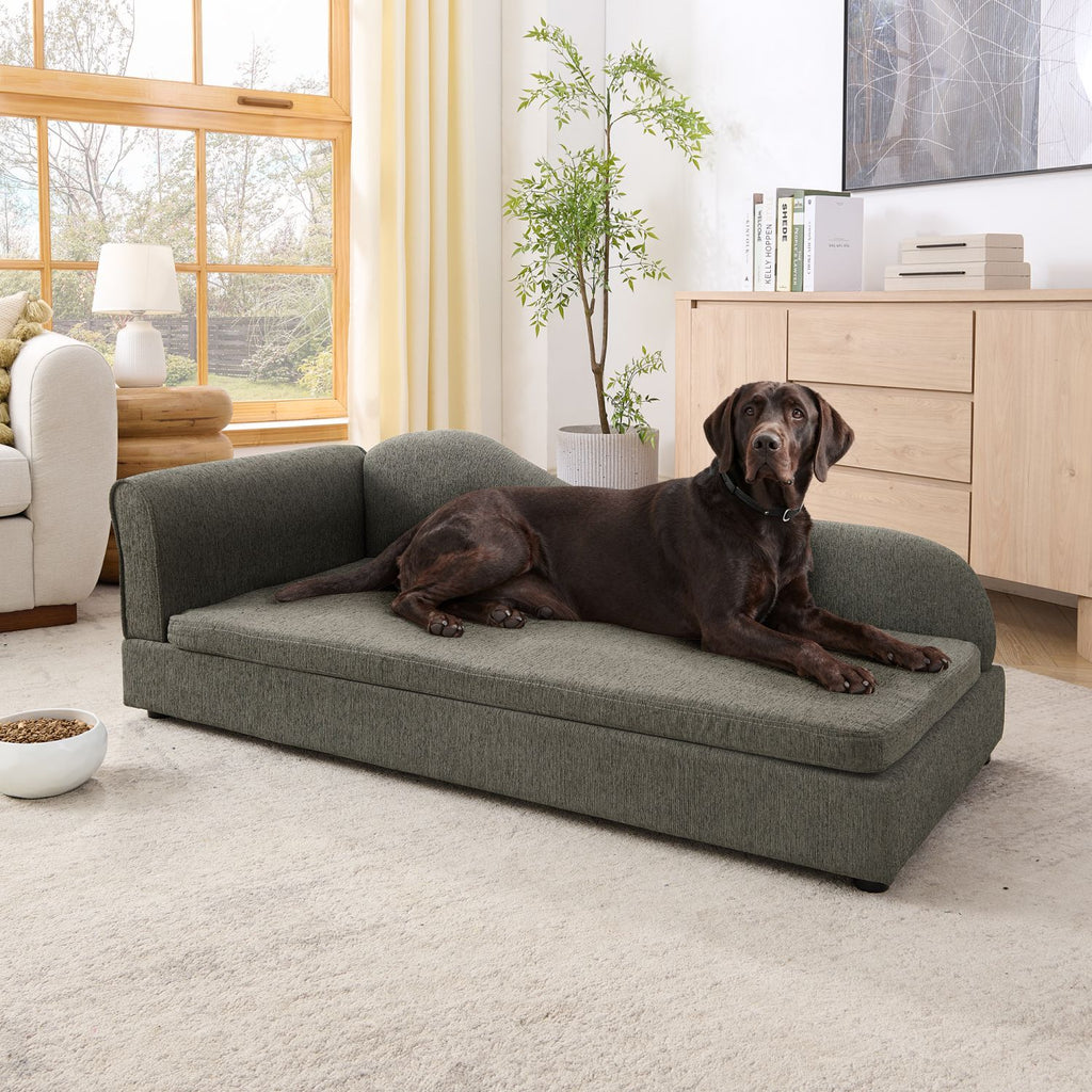 Oversized Pet Sofa for Medium/Large Dogs - Modern Irregular Wave Backrest, Single Armrest, Premium Breathable Linen Fabric, Soft Cushion & Low Plastic Feet-DARK GREY