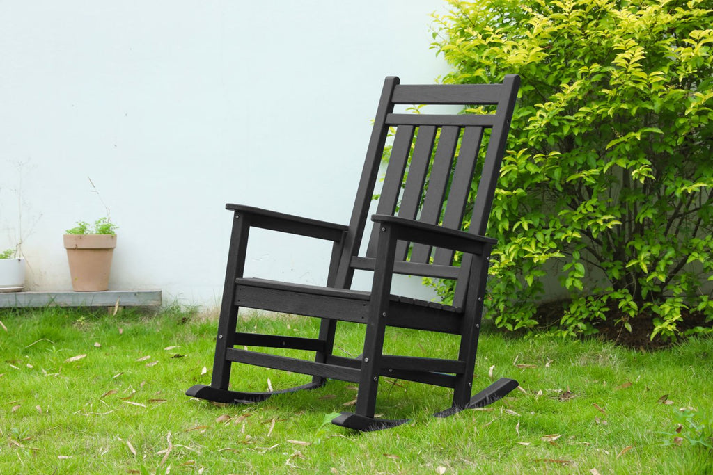 Oversized Rocking Chair, Outdoor Rocking Chair for Adults, All Weather Resistant Porch Rocker for Lawn Garden, Grey