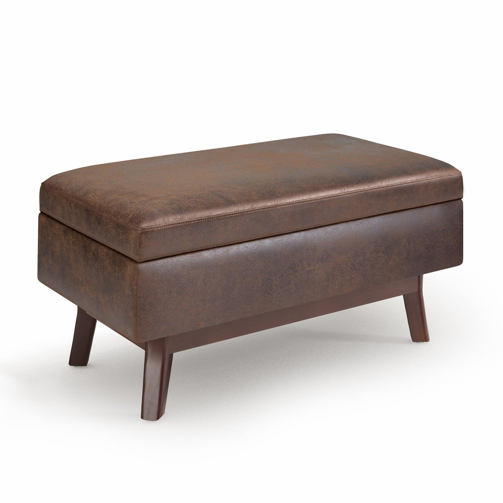 Owen - Small Rectangular Storage Ottoman - Distressed Chestnut Brown