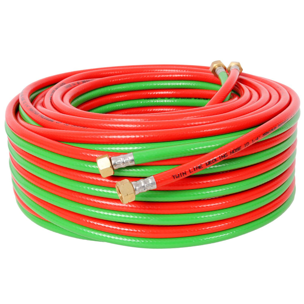 Oxygen Acetylene Hose with 9/16"-18 B fittings Welding Cutting Torch Twin Hose, 1/4-Inch × 50 Feet,Twin-Line Torch Hose for Acetylene Cutting & Welding