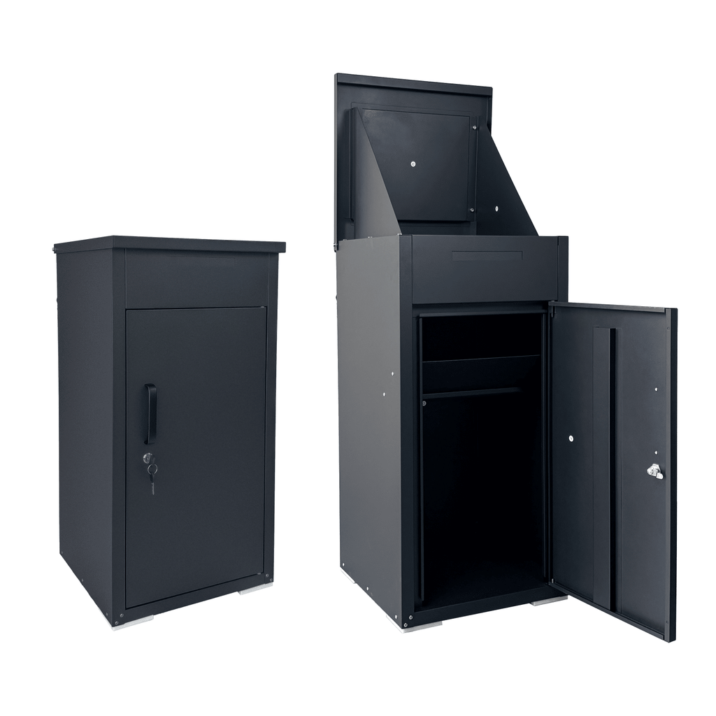 Package Delivery Box for Outside, Cold-Rolled Steel Delivery Box for Packages & Mails, Anti-Theft Lockable Large Mailbox for Porch, House, Curbside, Black