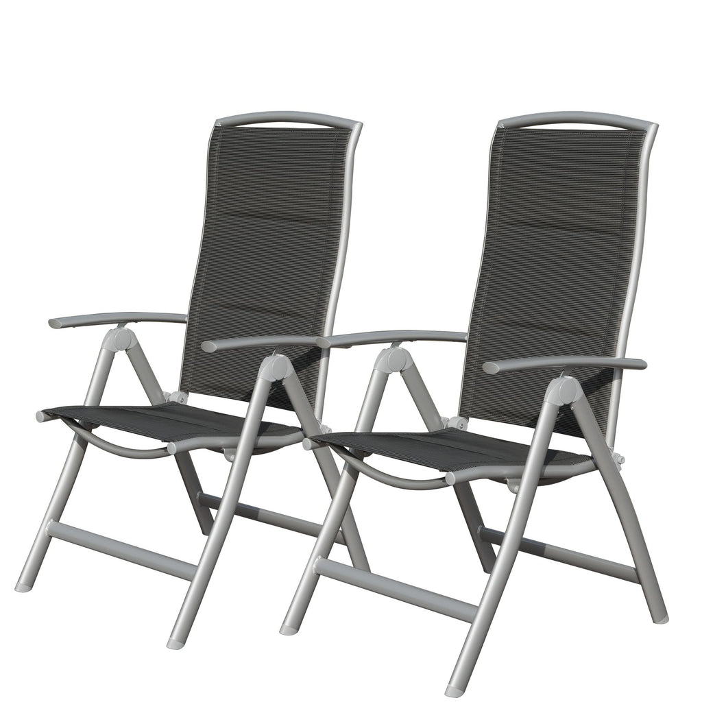 Patio Folding Chairs Set of 2, Aluminium Frame Outdoor Reclining Patio Chairs for Garden Camping Poolside Beach Deck, Adjustable High Back Lawn Chairs with Soft Cotton-Padded Seat, Dark Gray