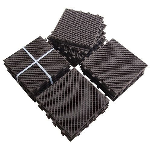 Patio Interlocking Deck Tiles, 12"x12" Square Composite Decking Tiles, Four Slat Plastic Outdoor Flooring Tile All Weather for Balcony Porch Backyard, (Dark Brown, Pack of 36)