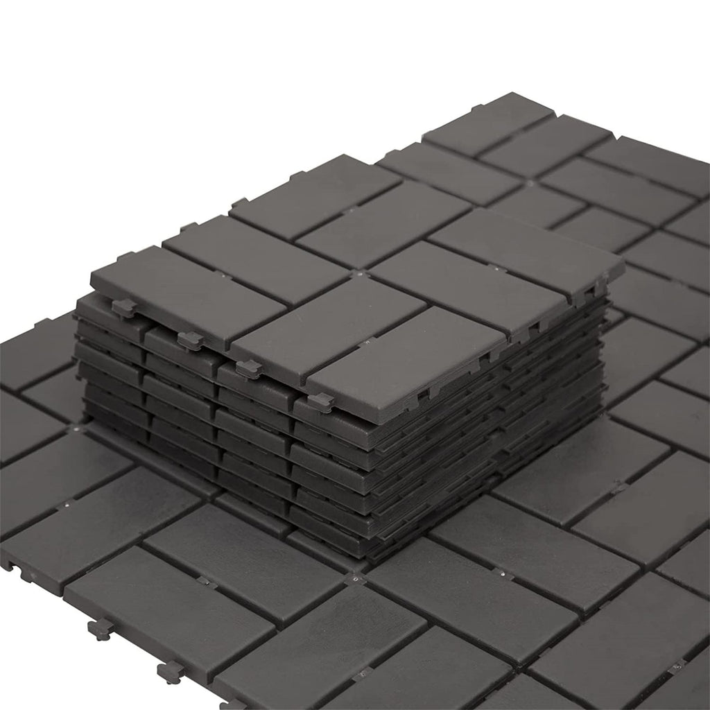 Patio Interlocking Deck Tiles, 12"x12" Square Composite Decking Tiles, Four Slat Plastic Outdoor Flooring Tile All Weather for Balcony Porch Backyard, (Gray, Pack of 44)
