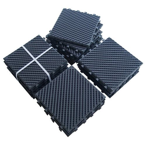 Patio Interlocking Deck Tiles, 12"x12" Square Composite Decking Tiles, Striped Plastic Outdoor Flooring Tile All Weather for Balcony Porch Backyard, (Dark Gray, Pack of 36)