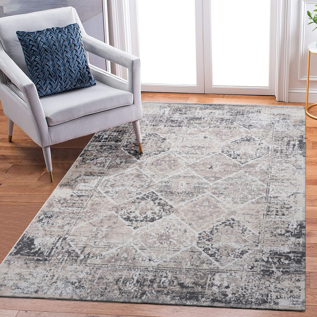 PAYAS Collection 120*93 inch inch inch Cream / Anthracite / Traditional Area Rug