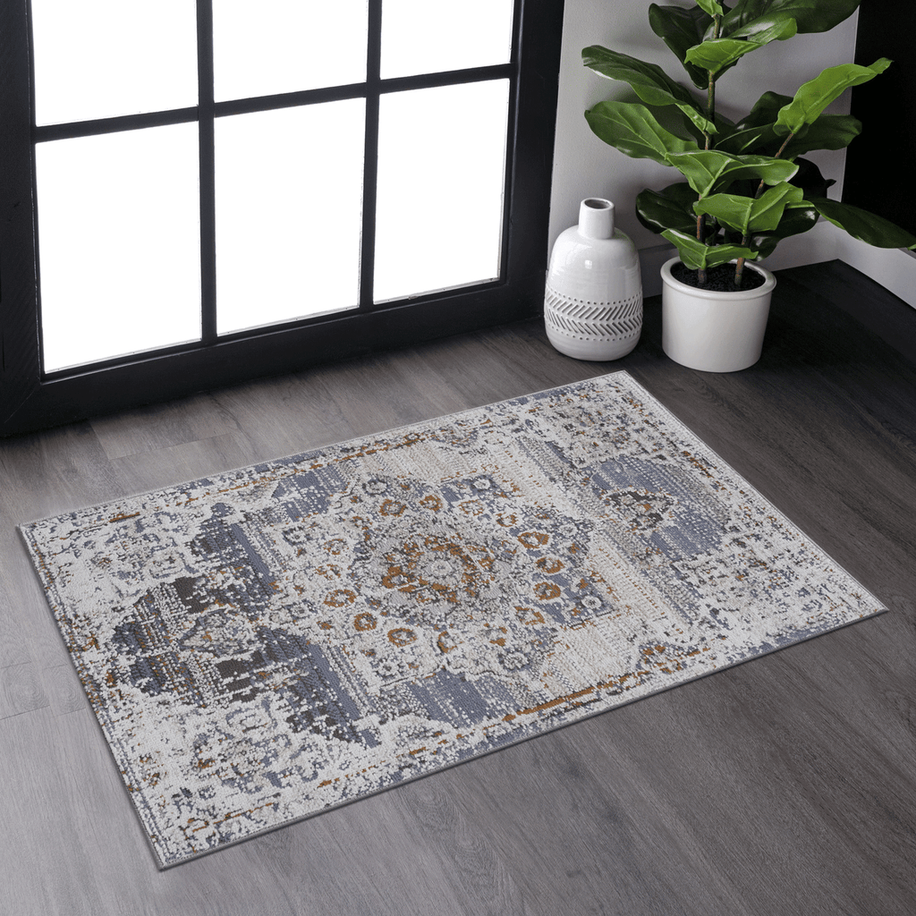 PAYAS Collection 2X3 Cream / Gold / Medallion Doormat Rug