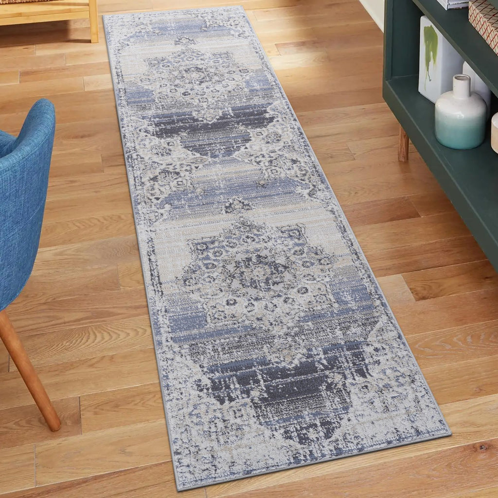 PAYAS Collection 2X8 Cream / Blue / Medallion Runner Rug