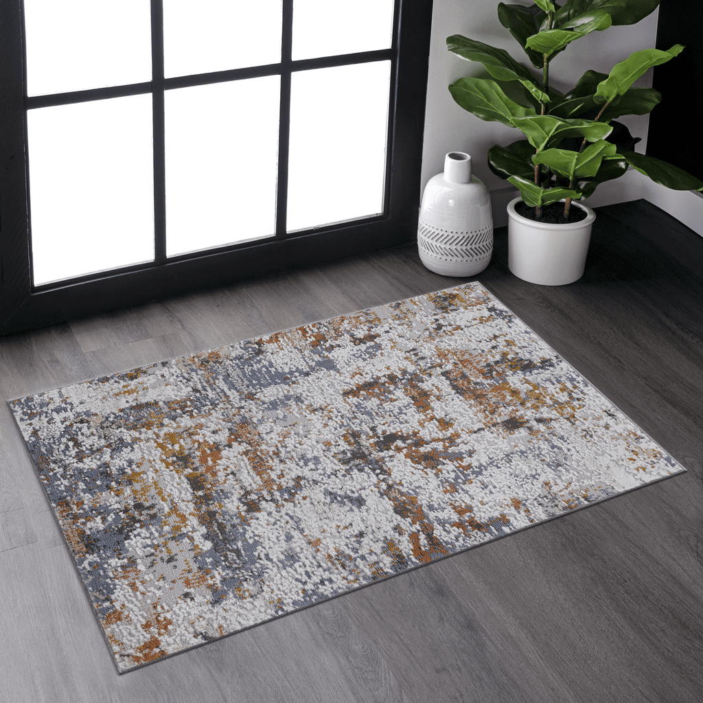 PAYAS Collection 36*24 inch Ivory / Blue/ Abstract Doormat Rug