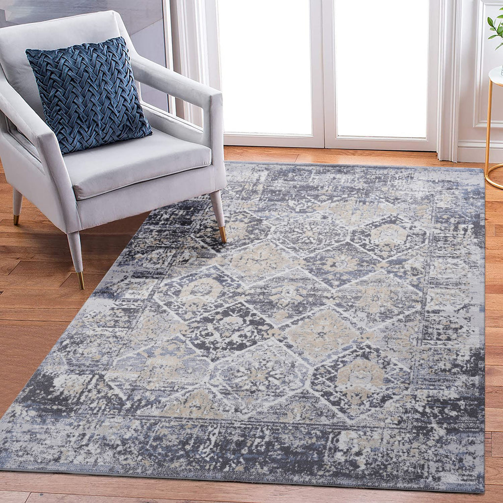 PAYAS Collection 8X10 Grey /Blue / Traditional Area Rug