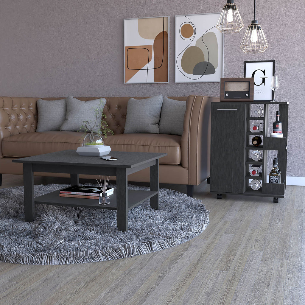 Payson 2-Piece Living Room Set, Bar Cart + Coffee Table, Black