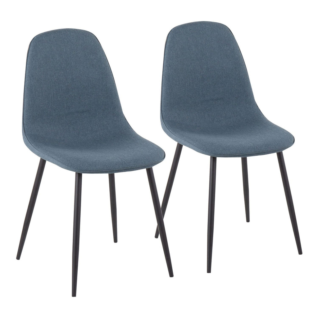 Pebble Contemporary Chair in Black Steel and Blue Fabric by - Set of 2