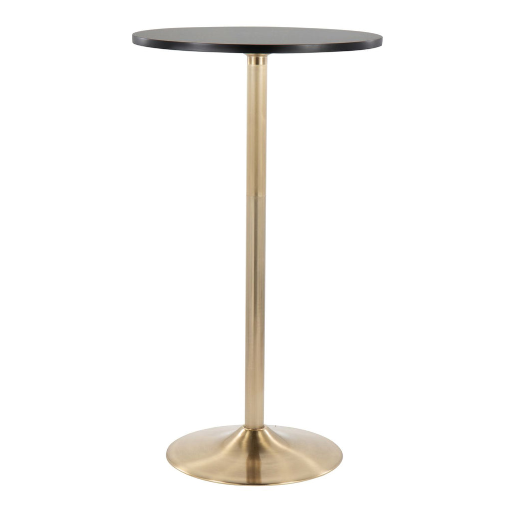 Pebble Contemporary/Glam Adjustable Dining or Bar Table in Gold Metal and Black Wood by