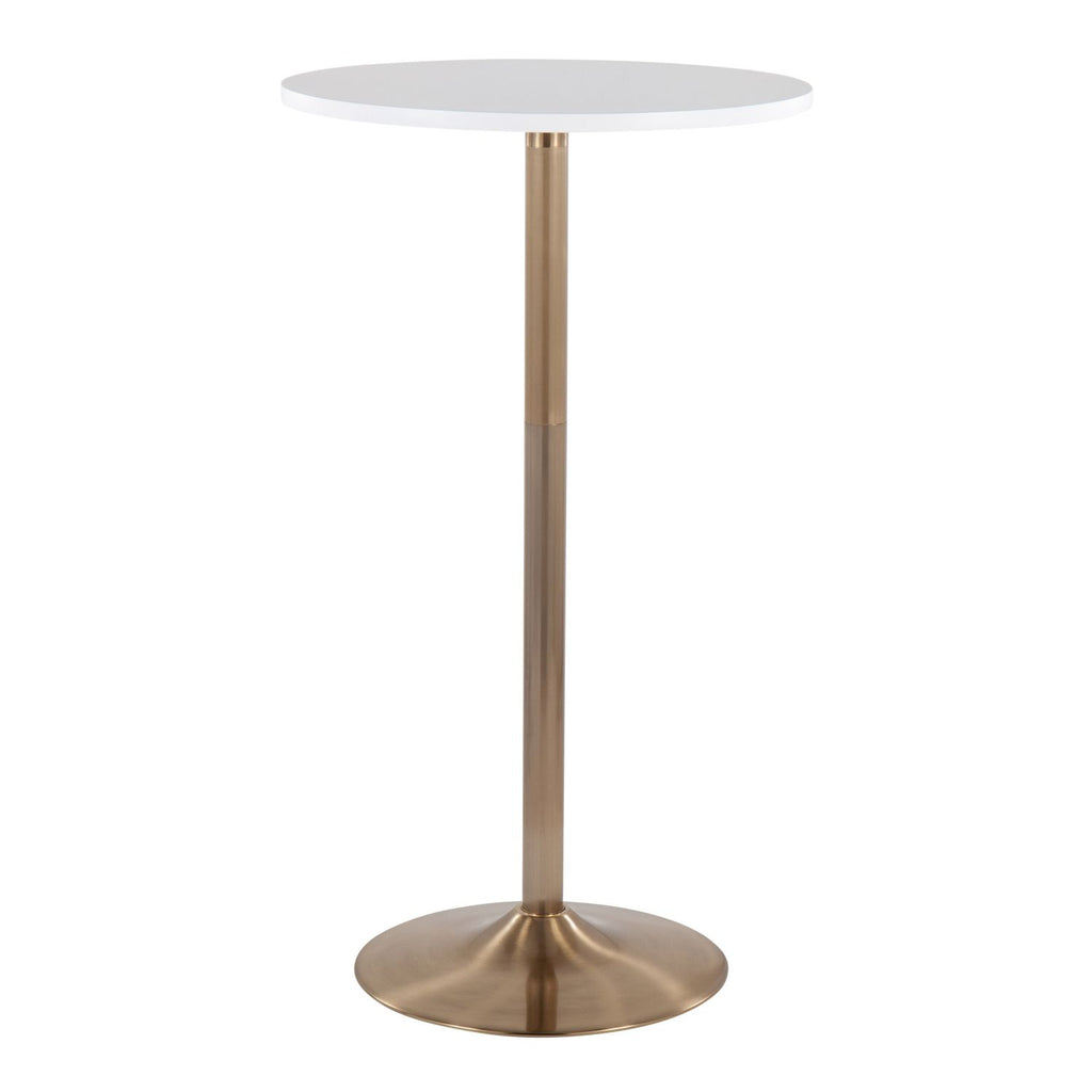 Pebble Contemporary/Glam Adjustable Dining or Bar Table in Gold Metal and White Wood by