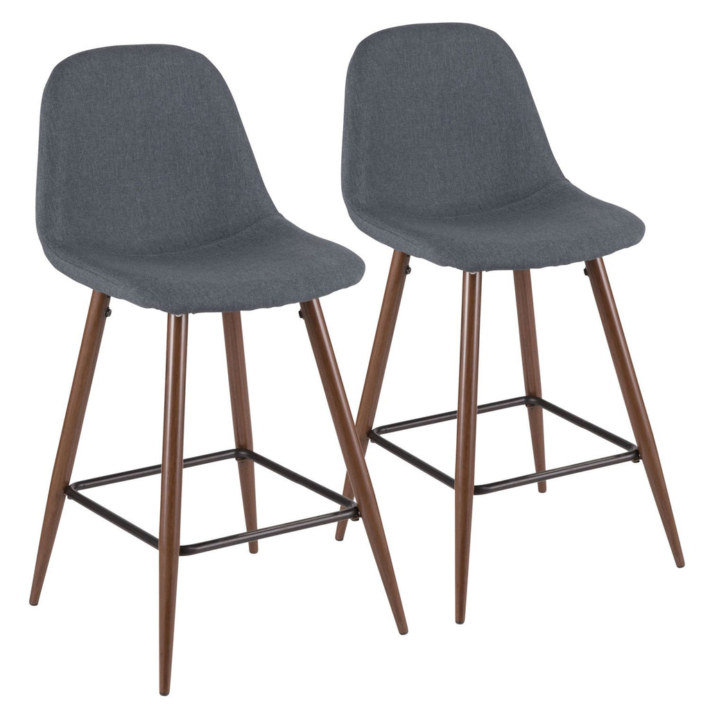 Pebble Mid-Century Modern Counter Stool in Walnut and Blue by - Set of 2