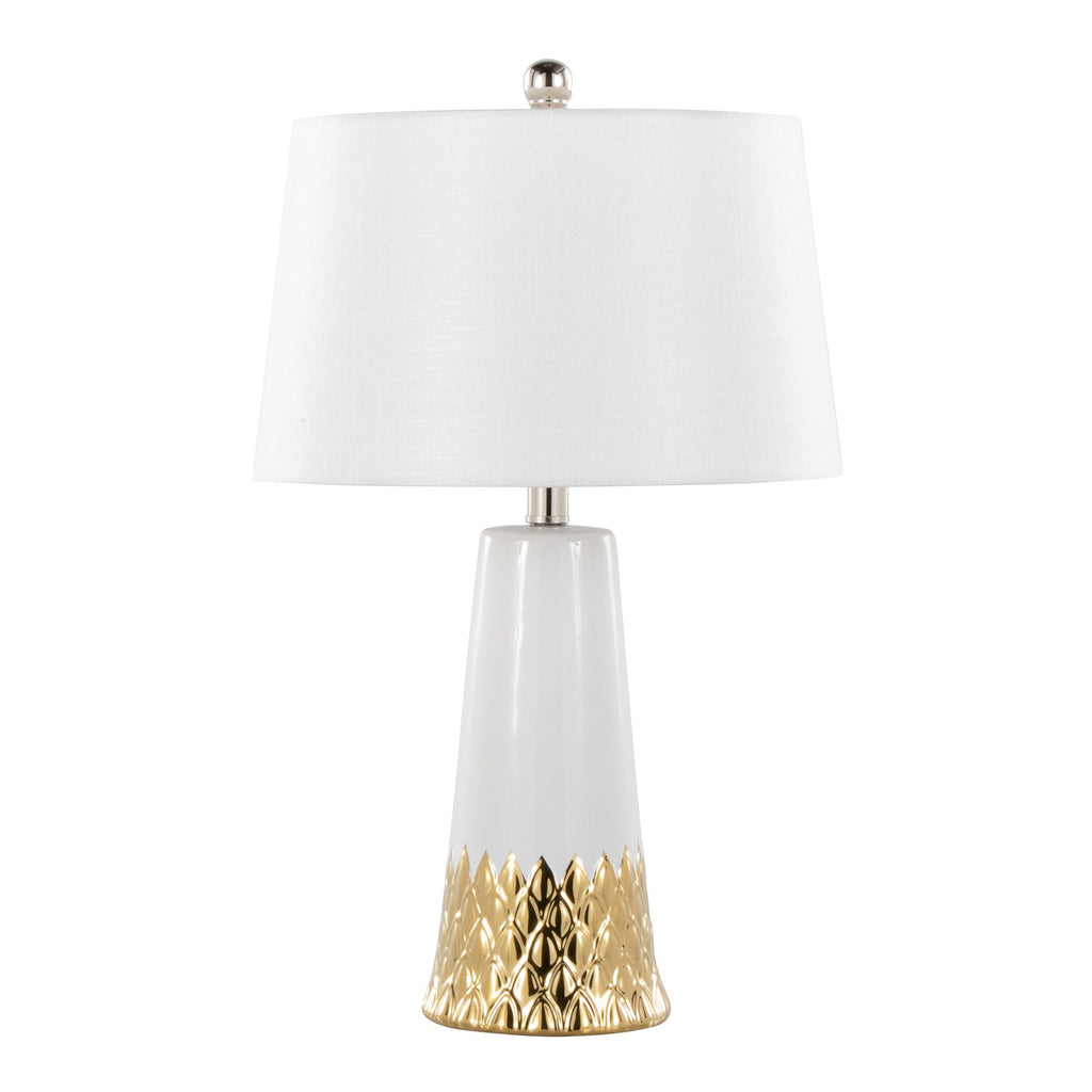 Penelope 22" Contemporary Ceramic Table Lamp with White & Gold Ceramic Body and White Shade