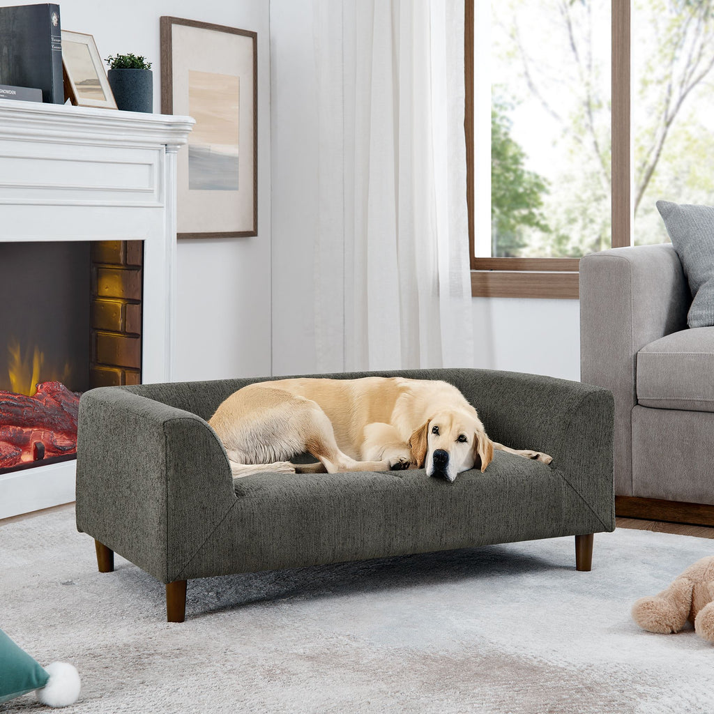 Pet sofa with backrest and armrests, modern rectangular pet sofa suitable for medium and large dogs, soft cushion comfortable dog sofa,--Dark grey