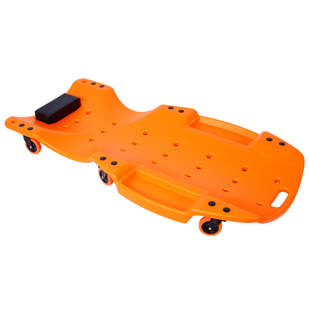 Plastic Creeper 48 Inch - Blow Molded Ergonomic HDPE Body with Padded Headrest & Dual Tool Trays - 440 Lbs Capacity ORANGE