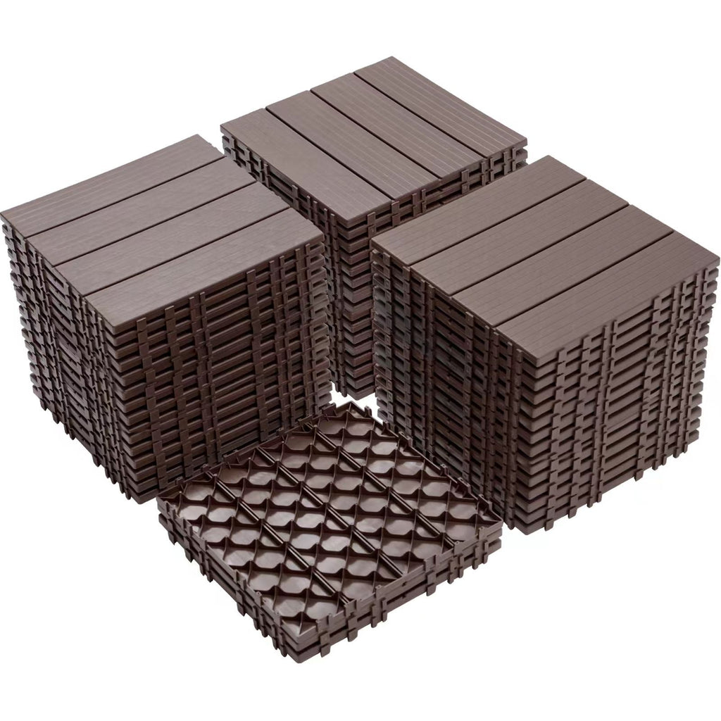 Plastic Interlocking Deck Tiles, 11.8"x11.8"(Pack of 44), Patio Flooring Outdoor Waterproof All Weather Use for Garden Poolside Front/Back Yard, Light Coffee Color