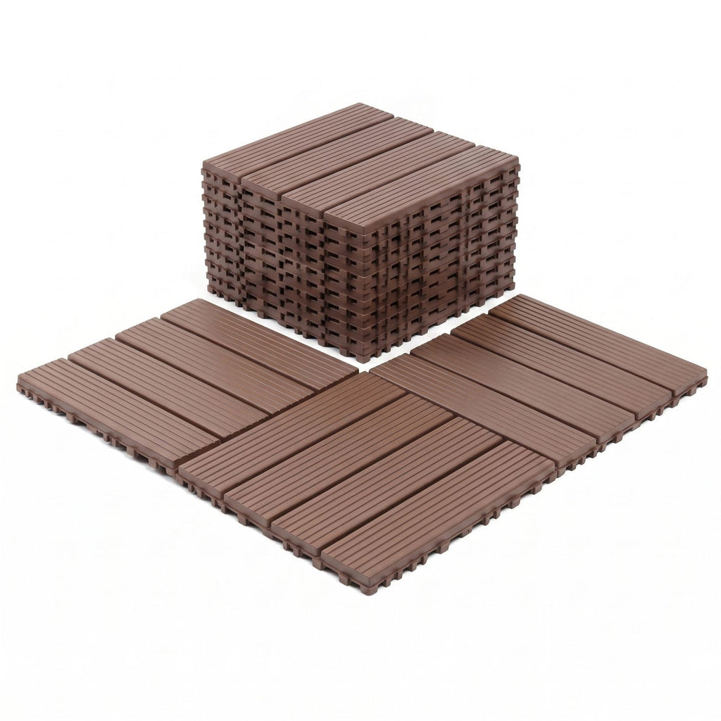 Plastic Interlocking Deck Tiles, 44 Pack 12"x12" Waterproof Non-Slip Outdoor Patio Flooring, All Weather Drainable Snap Together Decking Tiles for Poolside, Porch, Garden, Backyard & Shed Floor,Brown